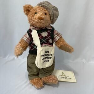 The Saturday Evening Post Plush Bear Delivery Boy Fully Jointed 15" With Stand